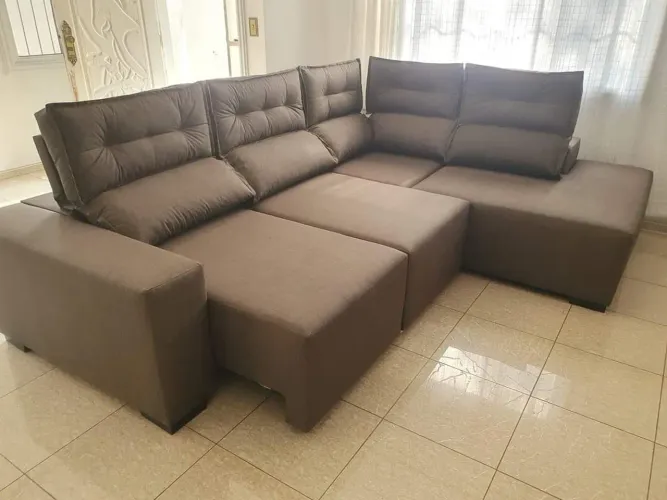 Sofá Retrátil de Canto em Suede Marrom fabricação sob encomenda