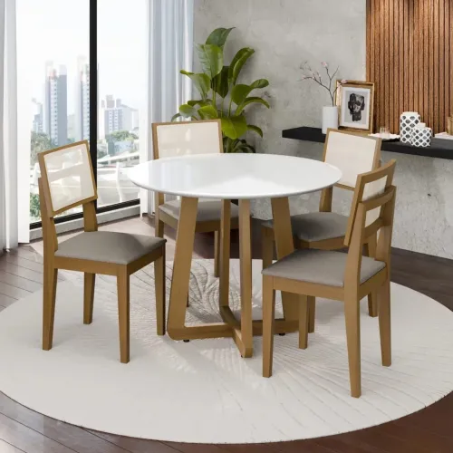 Conjunto Mesa Redonda de Jantar com 4 Cadeiras