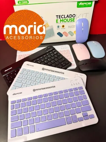 Kit Teclado e Mouse Bluetooth Sem Fio Tablet, Celular e IPad