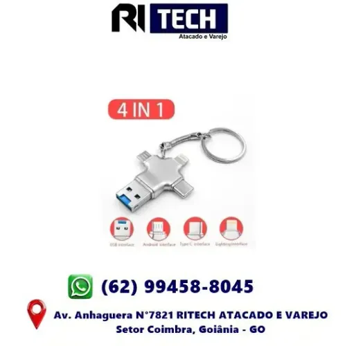 Adaptador Otg 4 em 1 Usb Cartão de Memória V8 Tipo C Lightning Android iPhone