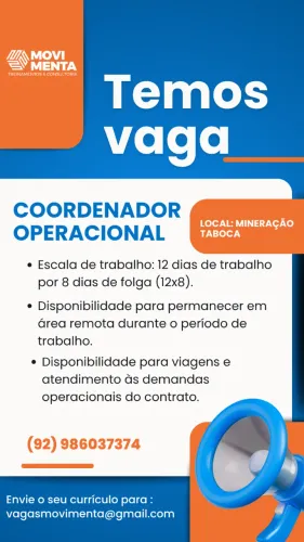 COORDENADOR OPERACIONAL - MINERAÇÃO TABOCA