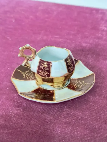 Xícara Isabelina banhada à OURO belíssima cozinha decoração antiquario vintage rústico 