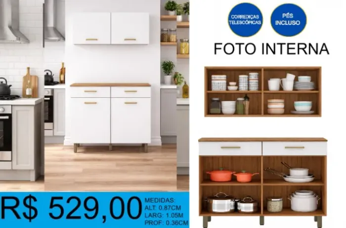 BALCÃO E ARMÁRIO AÉREO PARA COZINHA - PRONTA ENTREGA