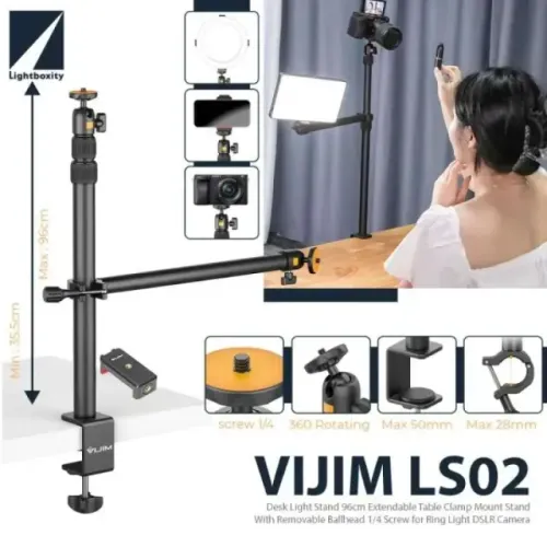 Suporte de iluminação para mesas VIJIM LS02 (com braço horizontal) + suporte cel.na caix