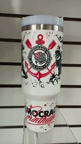 Copo Térmico Corinthians com Tampa e Alça Grande Capacidade para Bebidas