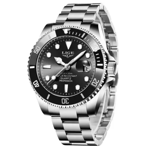 Relógio Masculino LIGE Diver 30ATM - Luxo Esportivo, Aço Inoxidável, Quartzo, Resistente à