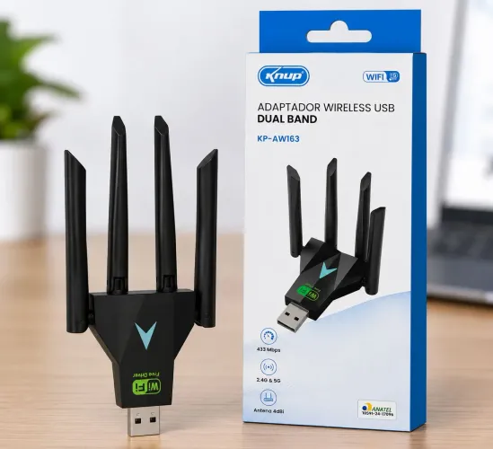 Antena Adaptador Wireless USB Dual Band 2.4G & 5G KNUP KP-AW163