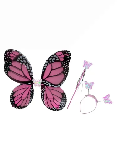 Asa De Borboleta Fantasia Infantil Tiara Asa Varinha - Rosa