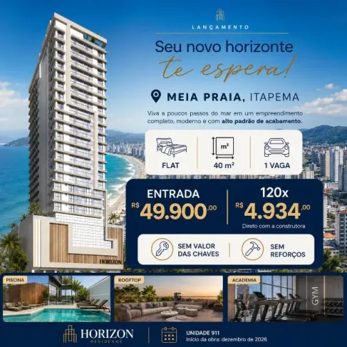 Lançamento na Meia  Praia em Itapema SC !   Apenas R$ 49.900,00 entrada 