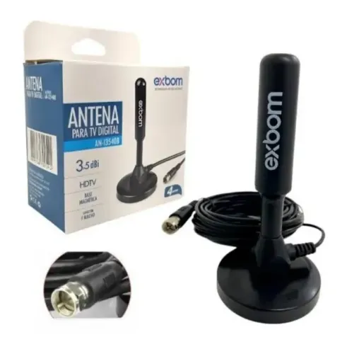 Antena Digital TV 4K HDTV ,VHF E UHF, Cabo 4metros Exbom