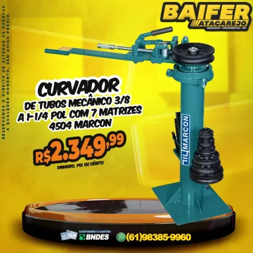 Curvador de Tubos Mecânico 3/8 a 1-1/4 Pol Com 7 Matrizes 4504 Marcon