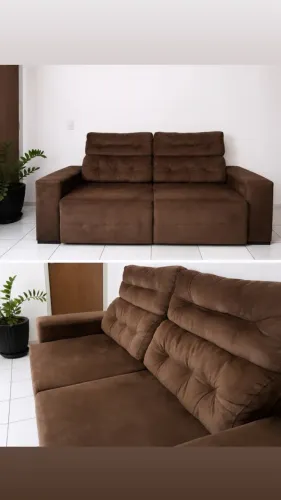 Sofá 3 Lugares Retrátil e Reclinável - Suede Marrom, Confortável e Espaçoso