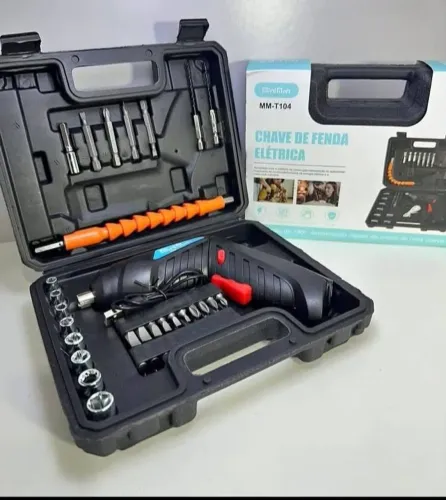 Kit Parafusadeira Doméstica com Maleta Leve Portátil USB Recarregável