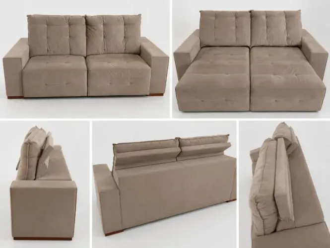 Sofá retrátil e reclinável 3 lugares Linoforte Bonno suede capuccino - Conservado