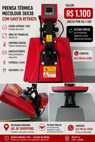 Prensa Térmica para Sublimação Mecolour 38x38 com Gaveta - Usada 1 Vez