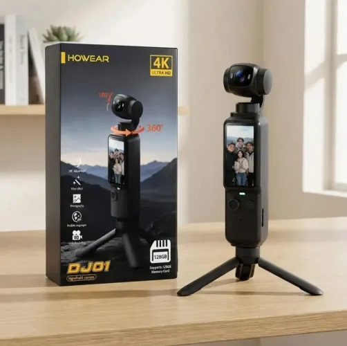 Filmadora Digital 4k Howear Dj01 Gimbal 360° Tela 2" 128gb branca