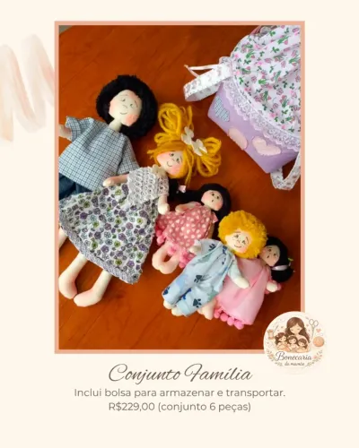 CONJUNTO FAMÍLIA +BOLSA- BONECOS DE PANO 100%ARTESANAL
