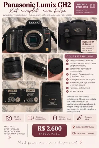 Câmera Panasonic Lumix GH2 + 2 Lentes + 2 Baterias Originais + Bolsa - Kit Completo