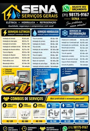 SERVIÇOS EM ELÉTRICA, HIDRÁULICO E REFRIGERAÇÃO