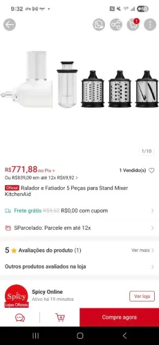 Acessórios batedeira  fatiador kitchenAid 