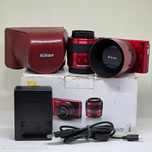 Câmera Nikon 1 J1 Mirrorless 10MP Full HD Com 2 Lentes Vermelha