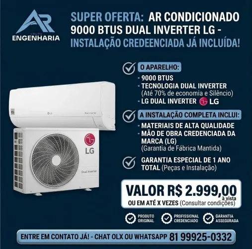 Ar-condicionado LG dual inverter 9000btus já instalado João Pessoa 