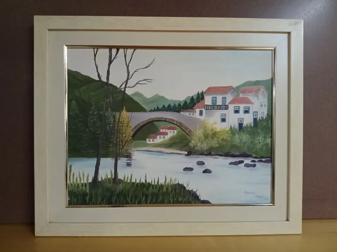 Quadro pintura a óleo com moldura de madeira