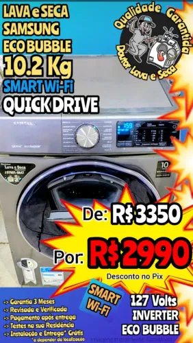 Máquina LAVA e SECA SAMSUNG INOX QDrive 2 Motores Wi-fi Top das Top's Garantia Entregamos*