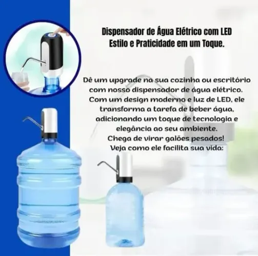 Dispensador de Água Elétrico, projetado para galões de 5L a 20L