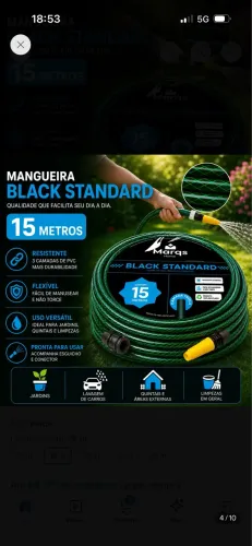 Mangueira 15 Metros Reforçada Black Standard - Nova