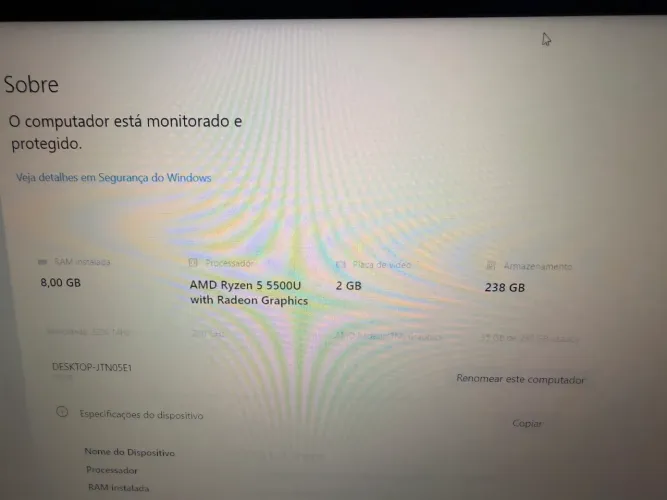 Notebook Lenovo ryzen 5500u 8 gb de ram