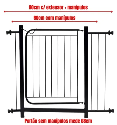 Portão Para Pet Grade De Proteção Cães E Gatos 80 A 90cm Cor Preto