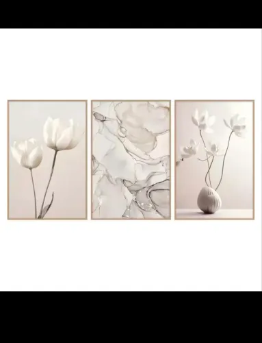 Kit 3 Quadro Decorativo Flores Abstrato 50x30