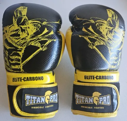 Luva Muay Thai Titan Pro Amarela 12 oz + Protetor Bucal + Faixa