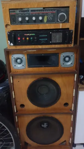 Som completo mesa, amplificador e caixa de som