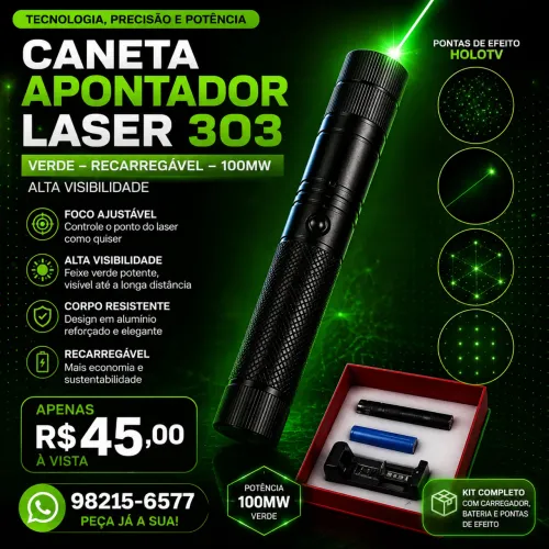  Laser Verde Recarregável de Alta Visibilidade