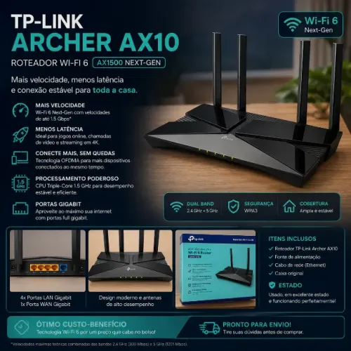 Roteador TP-Link Archer AX10 AX1500 Wi-Fi 6 Gigabit