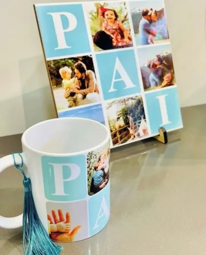 Kit caneca + azulejo dia dos pais personalizado