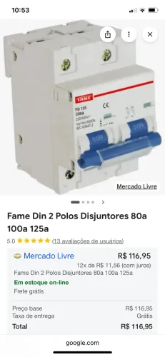 Disjuntor de 80 amperes 2 polos Fame