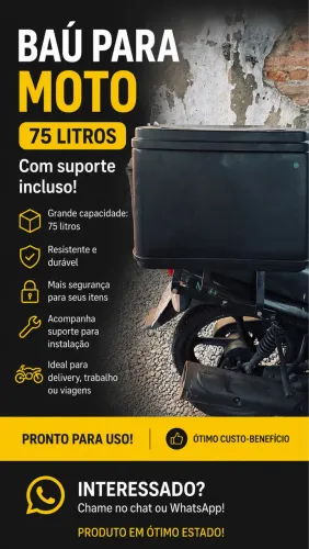 Baú para Moto 75 Litros + Suporte Incluso | Ótimo Estado