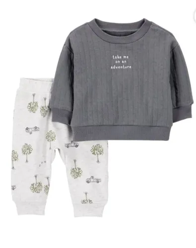 conjunto carters moletom inverno bebe menino cinza e calça flanelada