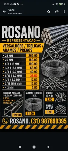 Vergalhões, arames ,pregos, treliças, malha pop , colunas armadas