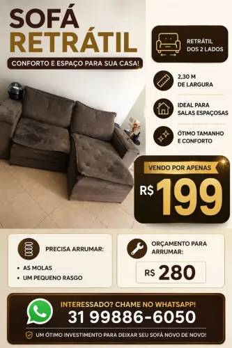 SOFÁ RETRÁTIL 2,30 LARGURA SÓ R$ 199