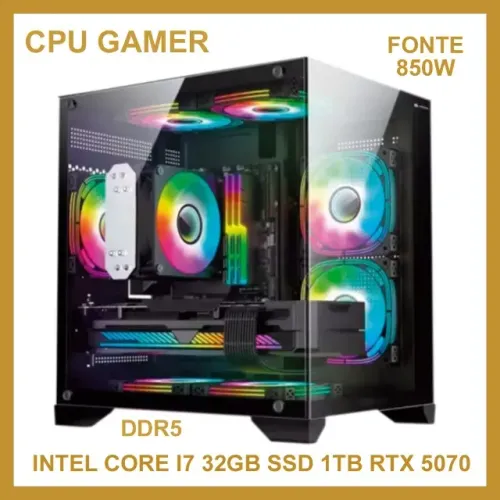 CPU Gamer MB Asus, Core i7, 32GB RAM, SSD 1TB, RTX 5070, 850W, Novo, NF, Caixa, Gar, Troco