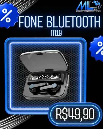 Fone Bluetooth M19 TWS 5.4 Gamer com Visor LED e estojo