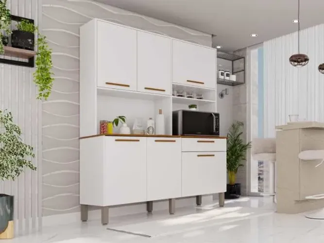 Armário de Cozinha Siena 6Pts 1Gv Branco/Cinamomo Salleto - Entrega Rápida!