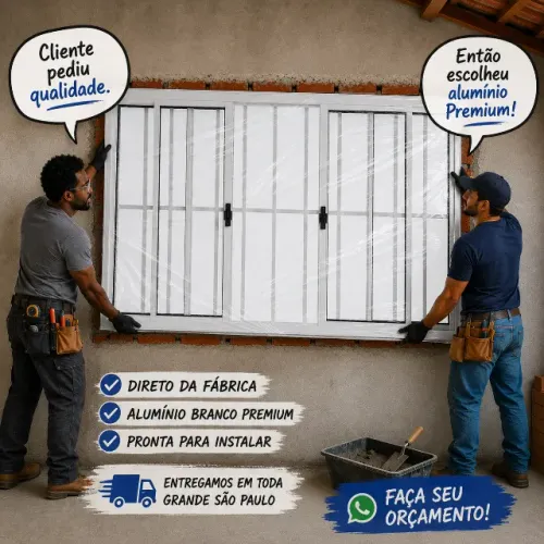 Janela Alumínio Branco 4 Folhas com Grade 100x200 Direto da Fábrica pagamento n entrega