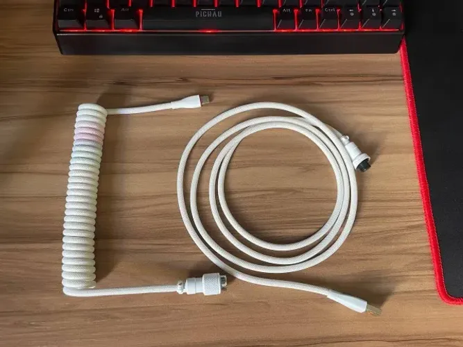 Cabo Coiled Teclado Mecânico Aviador Gx16 Usb C Branco Setup Gamer