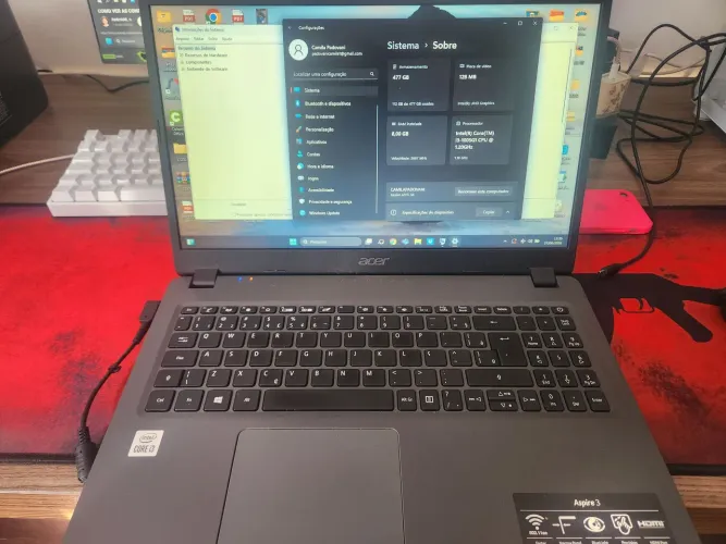 NOTEBOOK ACER ASPIRE A315-56 8GB DE RAM SSD 500GB I3 10° GERAÇÃO