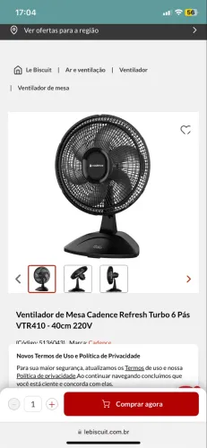 Ventilador usado poucas vezes 